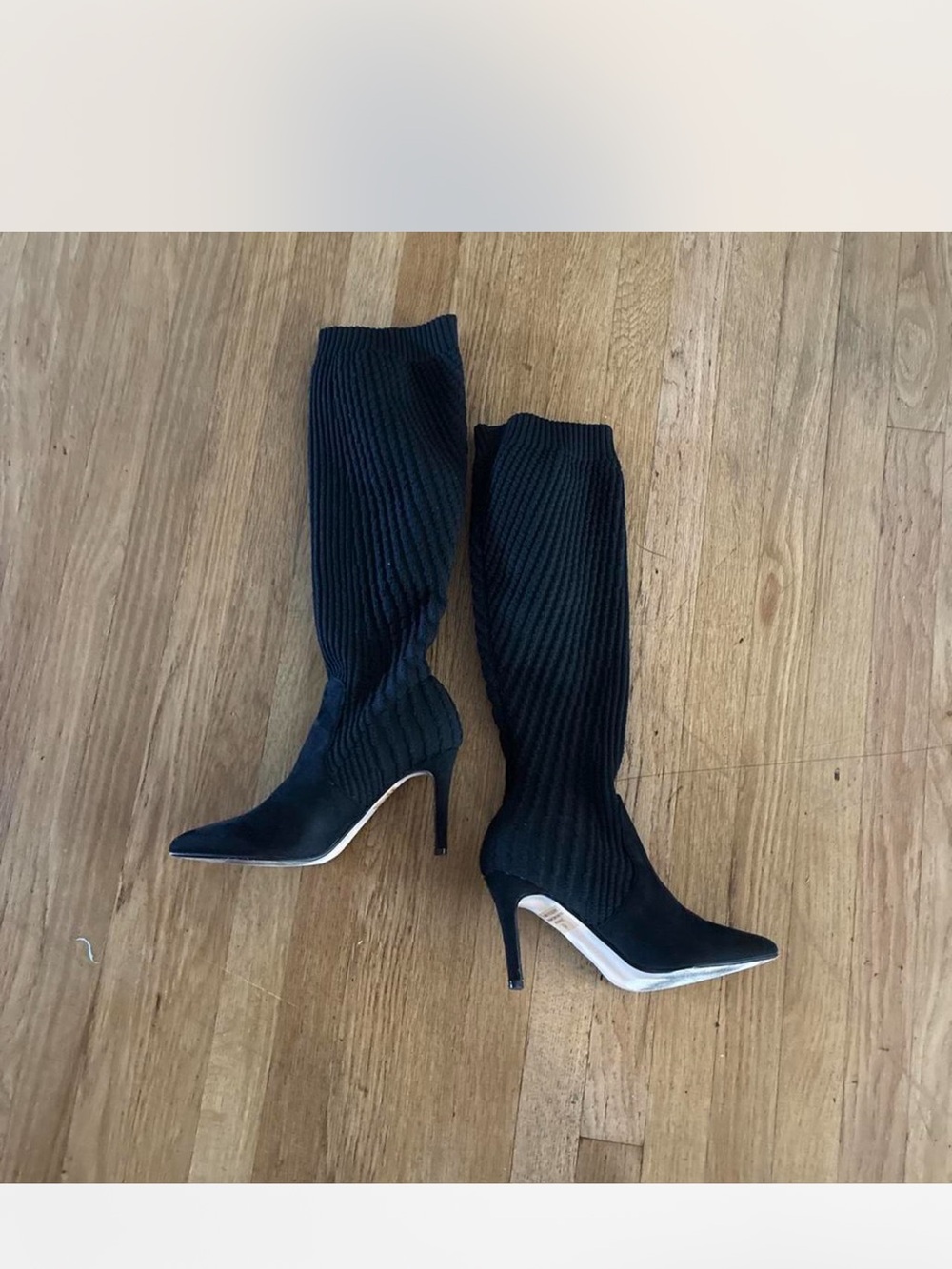 Catherines Black knitted knee hight Pointed Stiletto Boots